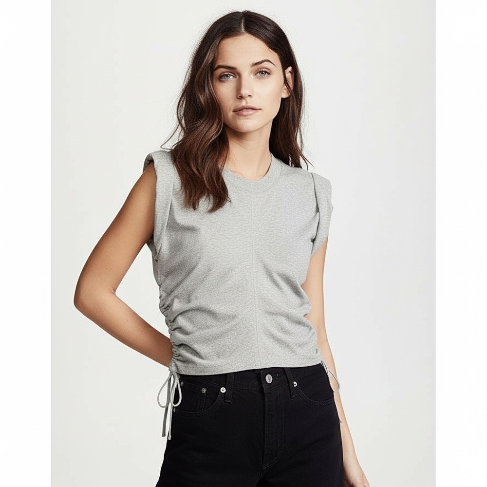 Alexander Wang Wash And Go Cropped Ruched Cotton-jersey Tank In Light Gray